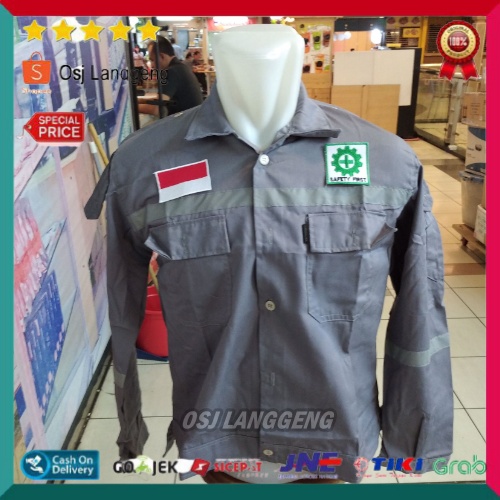 Baju Atasan Safety American Drill - Atasan Safety Proyek Abu-Abu Plus Logo