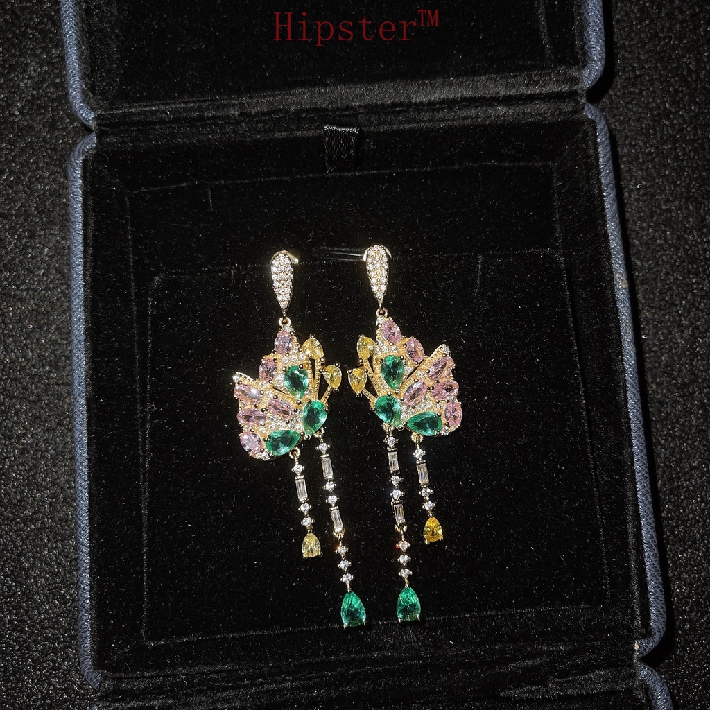 New Colorful Diamond Earrings Elegant and Ethnic Style Long Tassel Butterfly Earrings