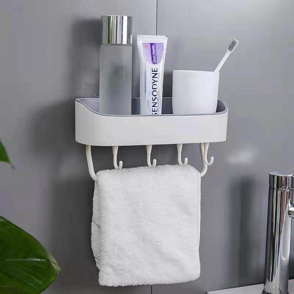 [Elegan] Rak Kamar Mandi Bahan PP Dual Color Penyimpanan Dapur Dinding Dengan Kait Bantalan Kuat Shower Storage Basket