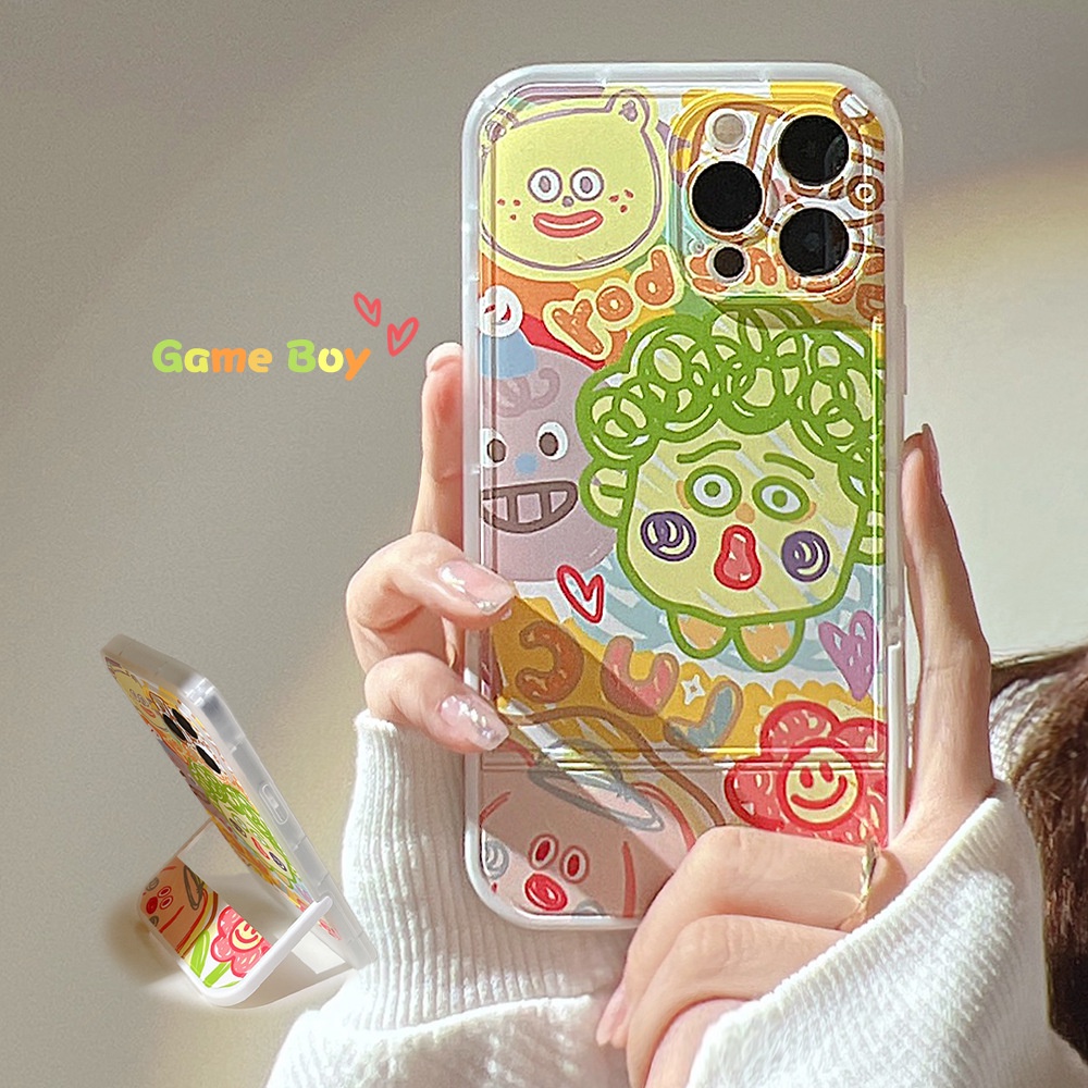Case Pelindung Transparan Motif Graffiti Laki-Laki Dengan Holder Untuk Iphone 11 8 7 Plus SE2 XS XR 12 13 PRO MAX
