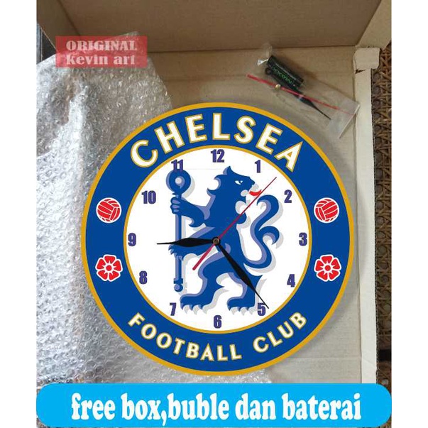 JAM DINDING KAYU UNIK BESAR KARAKTER GAMBAR LOGO CHELSEA