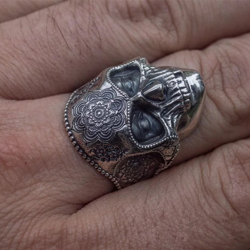 Cincin Desain Tengkorak Misterius Gaya Retro Eropa Amerika Untuk Pria