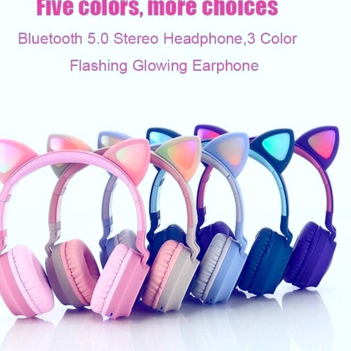 Earphone Headset Bando Bluetooth Cat Headphone Wireless Gaming LED