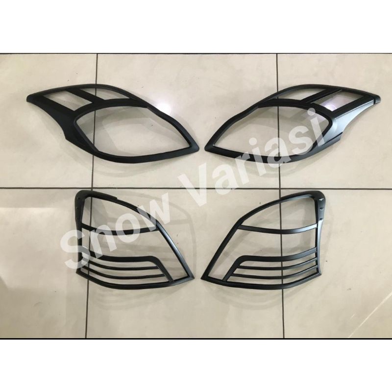 PAKET GARNISH LAMPU DEPAN BELAKANG ALL NEW YARIS 2005 -2013 HITAM MOTIF GARIS