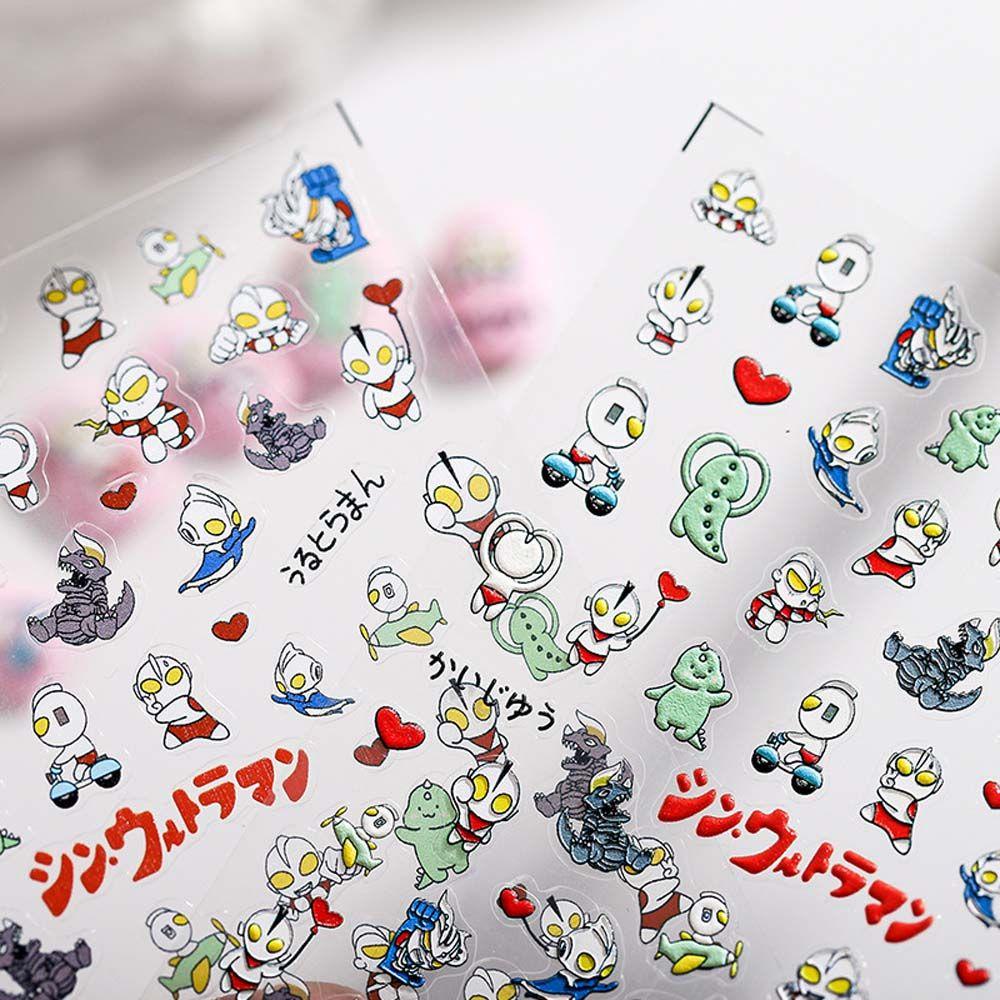 Needway Kartun Stiker Kuku Wanita Bulan Manikur Aksesoris Perekat Diri Ultraman Nail Stickers