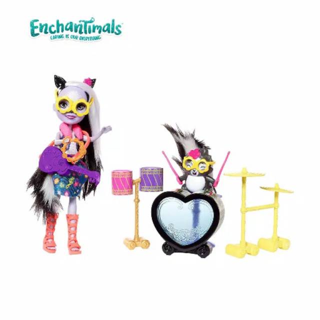 Mainan Anak Original Enchantimals Rocking Drum Playset Sage Skunk & Caper