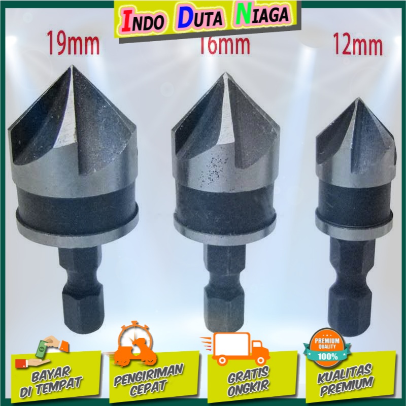 Mayitr Mata Bor Drill Bit Countersink Carbon Steel 12 16 19mm 3 PCS