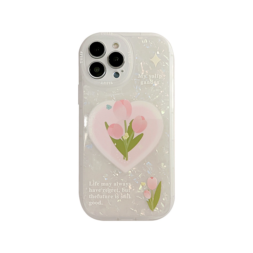 IPHONE Pink Tulip Pola Kerang Perlindungan Penuh Shockproof Phone Case Cover Untuk Iphone7 8 PLUS X XR XS 11 12 13 14 MINI PRO MAX SE 2020