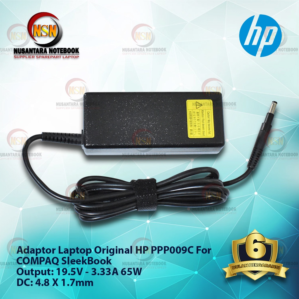 Adaptor Charger HP COMPAQ SleekBook 19.5V 3.33A 65W DC 4.8 X 1.7mm