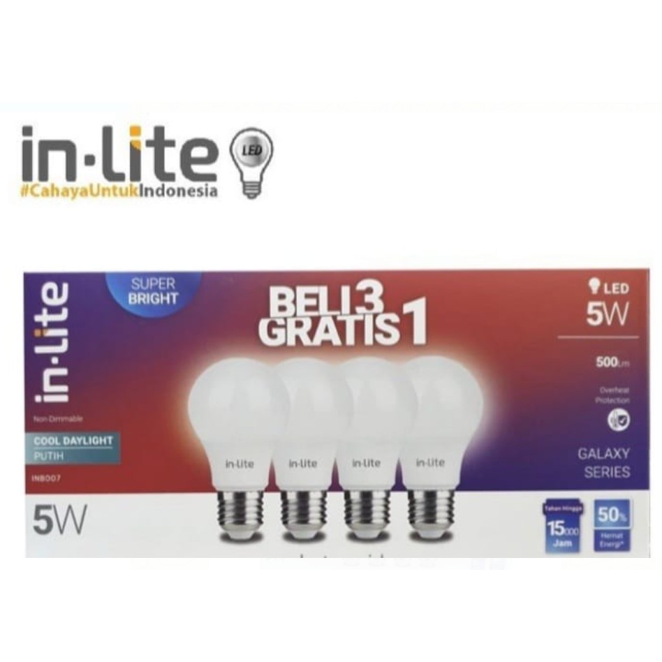 In-Lite Led Paket Beli 3 Gratis 1 Lampu Bohlam 5 Watt