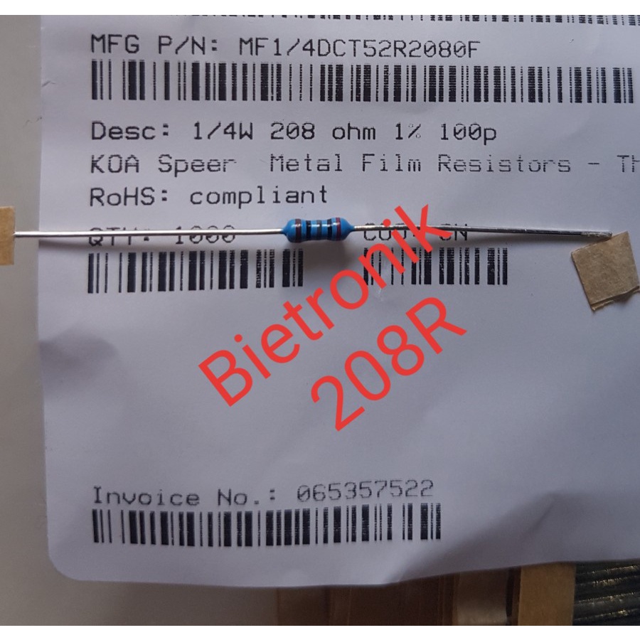 Resistor 208 Ohm 1% 1/4W MF KOA Speer