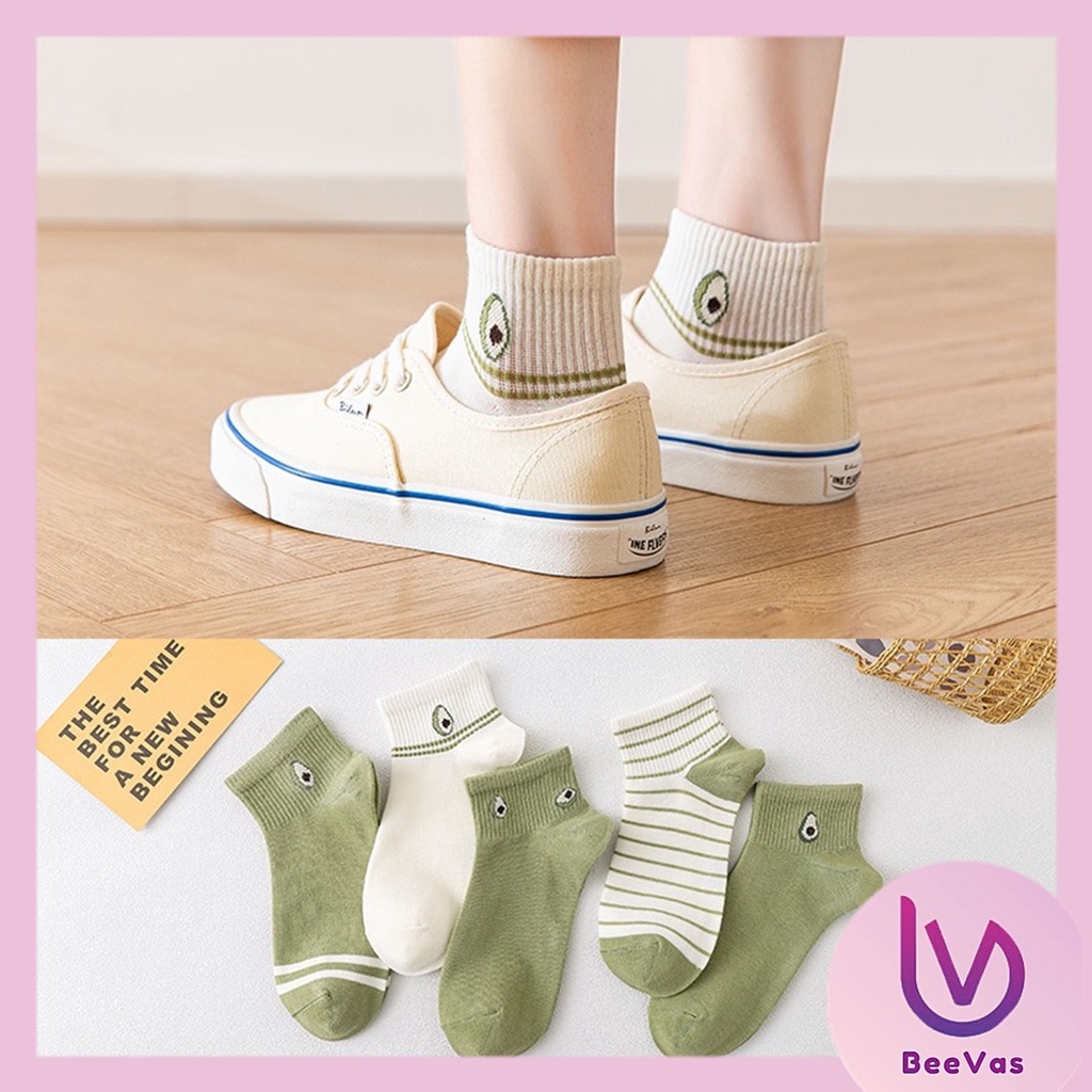 BV.ID •KK821 Kaos Kaki Wanita Motif Alpukat Semata Kaki Kaus Kaki Pendek Japanese Ankle Socks Korean Unisex Hijau Model Simple