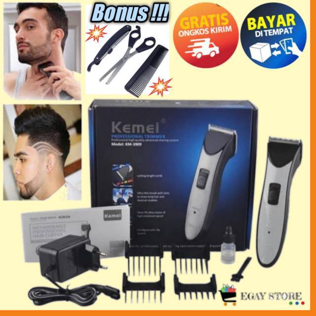 Alat Cukur Rambut Elektrik Portable Charge Alat Potong Rambut Jenggot Set Hair Cut Kemei KM-3909