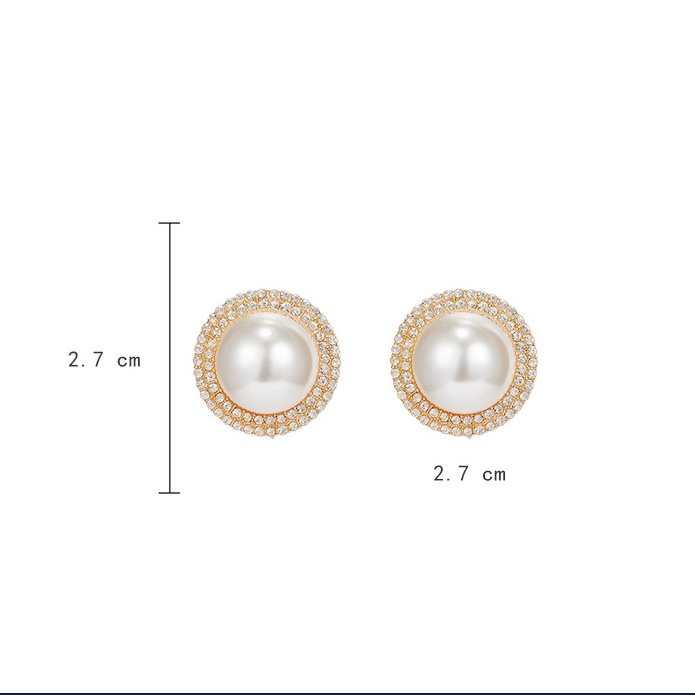 Anting Stud S925 Silver Bentuk Bulat Geometris Aksen Mutiara Berlian Imitasi Untuk Wanita