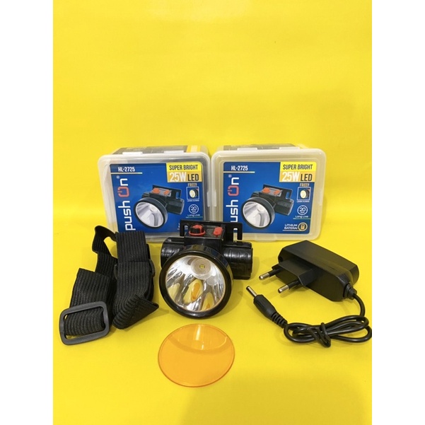 senter kepala led 25 watt super bright / senter kepala push on HL-2725 FREE LENSA KUNING / SENTER MEMANCING / SENTER KEPALA SERBAGUNA