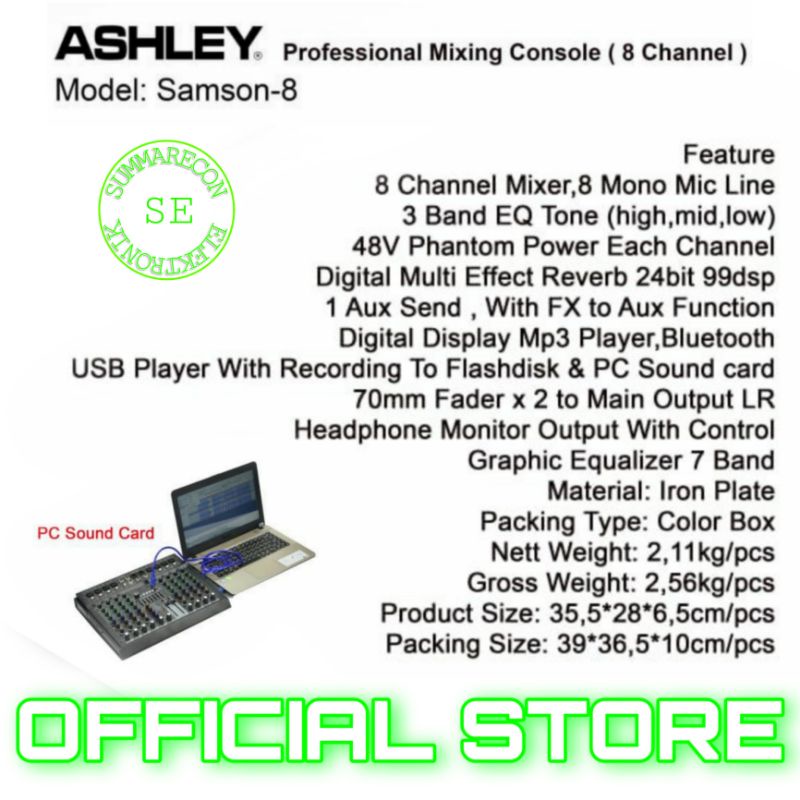 mixer audio 8 channel original ashley samson 8 usb bluetooth recording