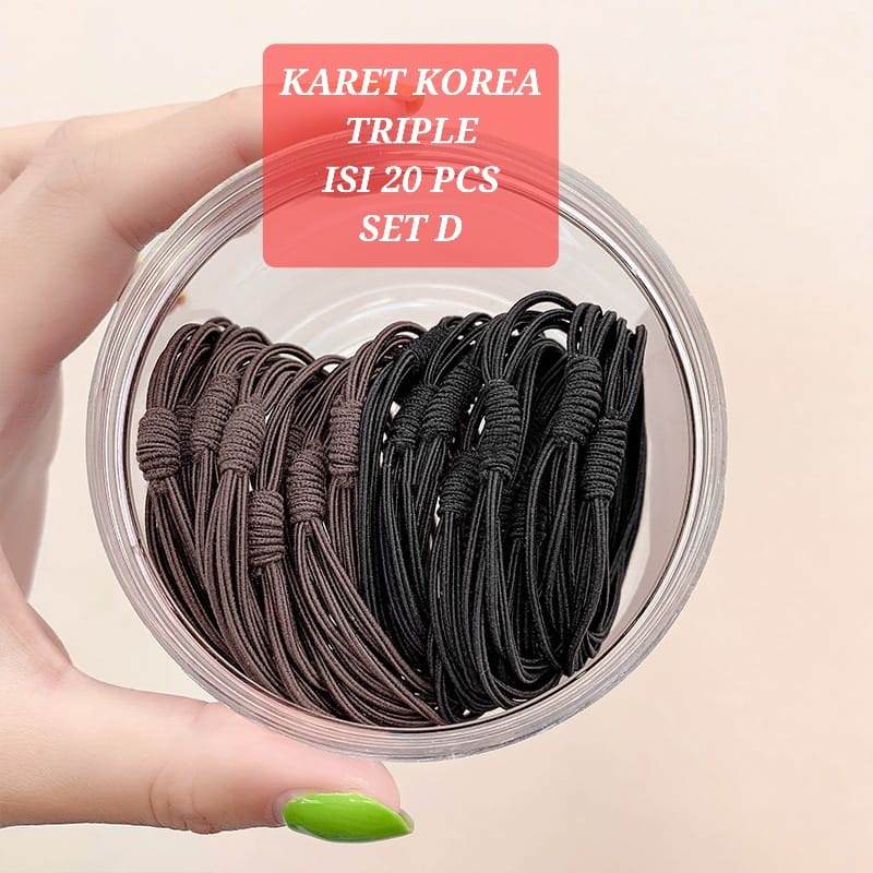 KARET RAMBUT KOREA TRIPLE ISI 20 PCS / IKAT RAMBUT PONY TAIL / AKSESORIS WANITA IMPORT