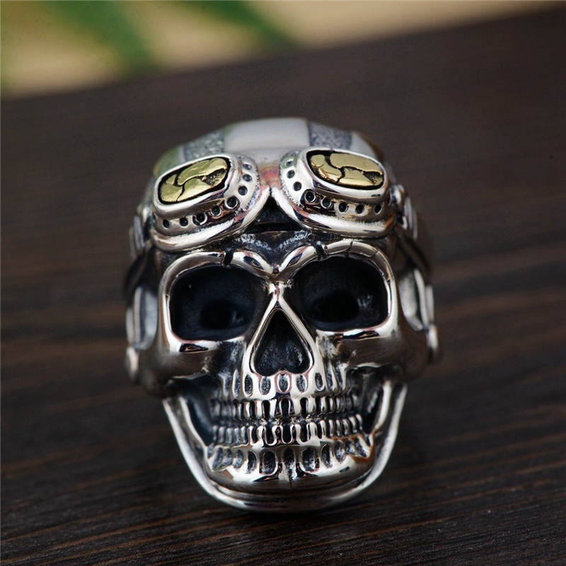 Perhiasan Pria Gaya Baru Stainless Steel Punk Tengkorak Gothic Pilot Pilot Cincin Cincin Antik Steampunk