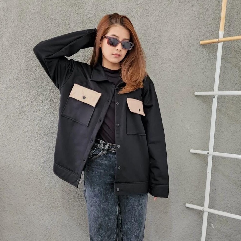 ASHTON OVERSIZE DAN CROP JACKET | JACKET WANITA MODEL SAKU KANCING ( MRF )