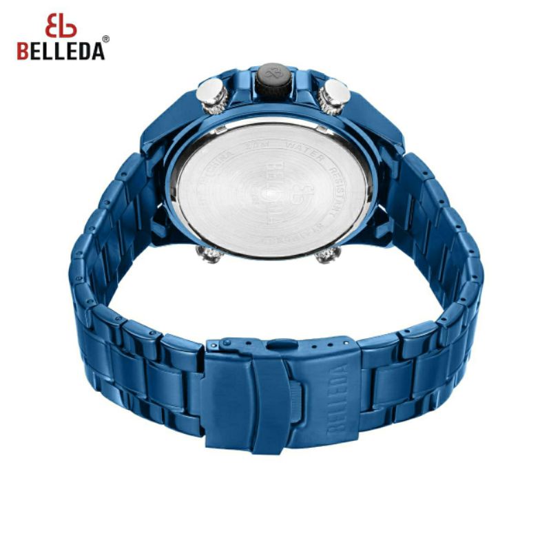 Jam Tangan Cowok Belleda B9295 Dualtime Rantai Stainless Kualitas Original Waterproof