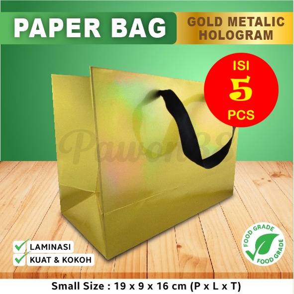 

Paper Bag Emas- Paper Bag Gold - Paper Bag Hologram 19x9x16 (5pcs)