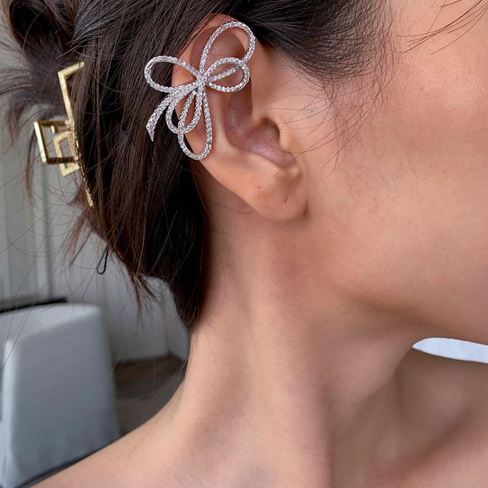 Agustinina Bow Earrings Sweet Simple Earcuff Perempuan Berlian Imitasi Paduan Telinga Tulang Klip