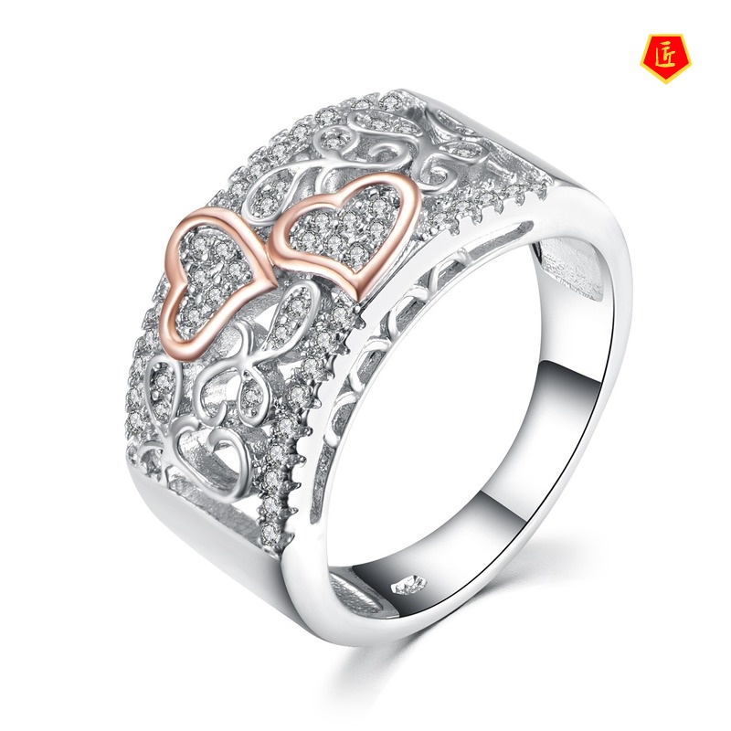 [Ready Stock]18K Rose Gold Color Separation Heart-Shaped Ring Simple and Elegant