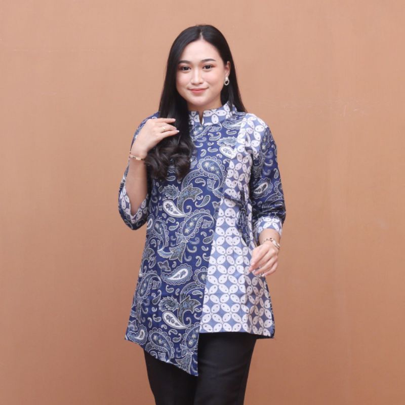 tey-17 Batik Wanita ASJ SA HRB026 Kenongo Kemeja Tosca Pendek-2