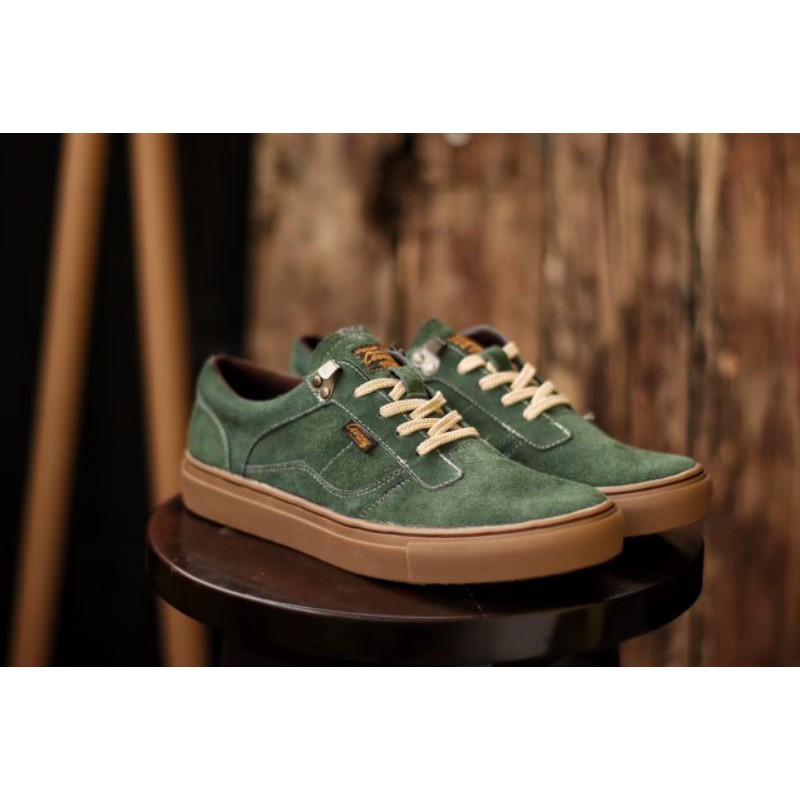 Sepatu Sneakers Kulit Pria Lokal Shoes Local Pride Cevany Gordon Low Cut Olive Gum