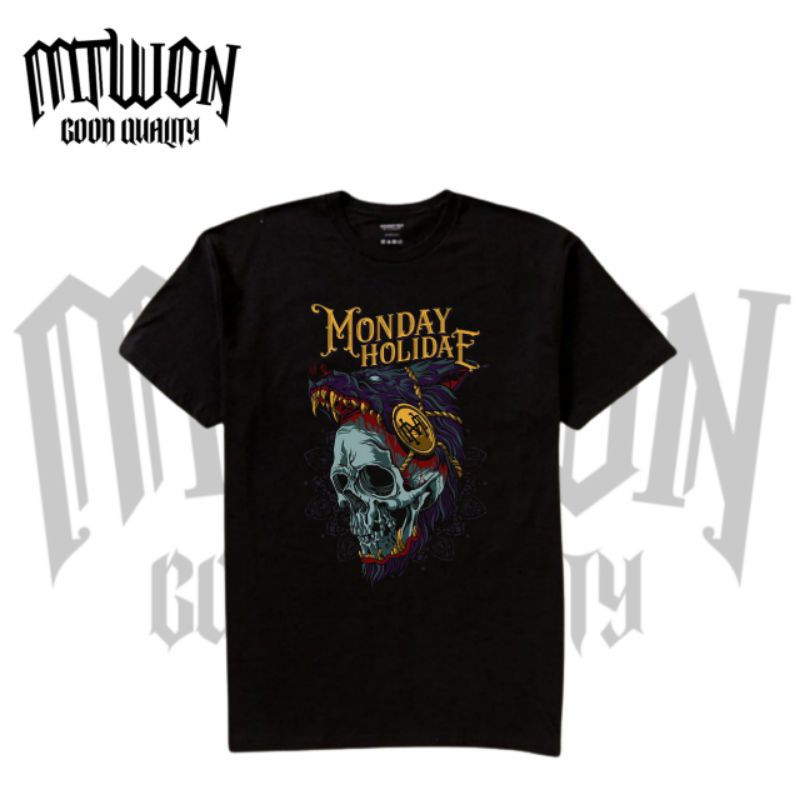 Kaos distro MONDAY HOLIDAY baju hitam/black pria wanita dewasa remaja anak tshirt tee man women over