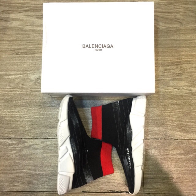 SEPATU SNEAKERS PRIA FASHION BALENCIAGA SPEED TRAINER - MURAH MIRROR QUALITY - BLACK/RED