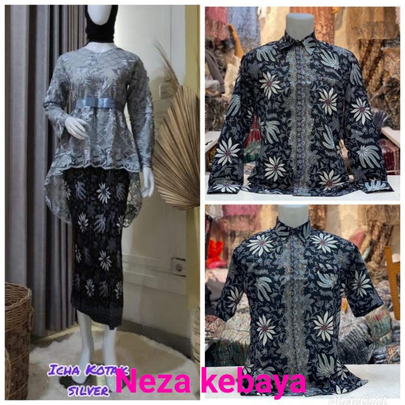 REAL PICT COUPLE KEBAYA BATIK/KEBAYA TULLE AURORA SILVER/BATIK PISANG SILVER