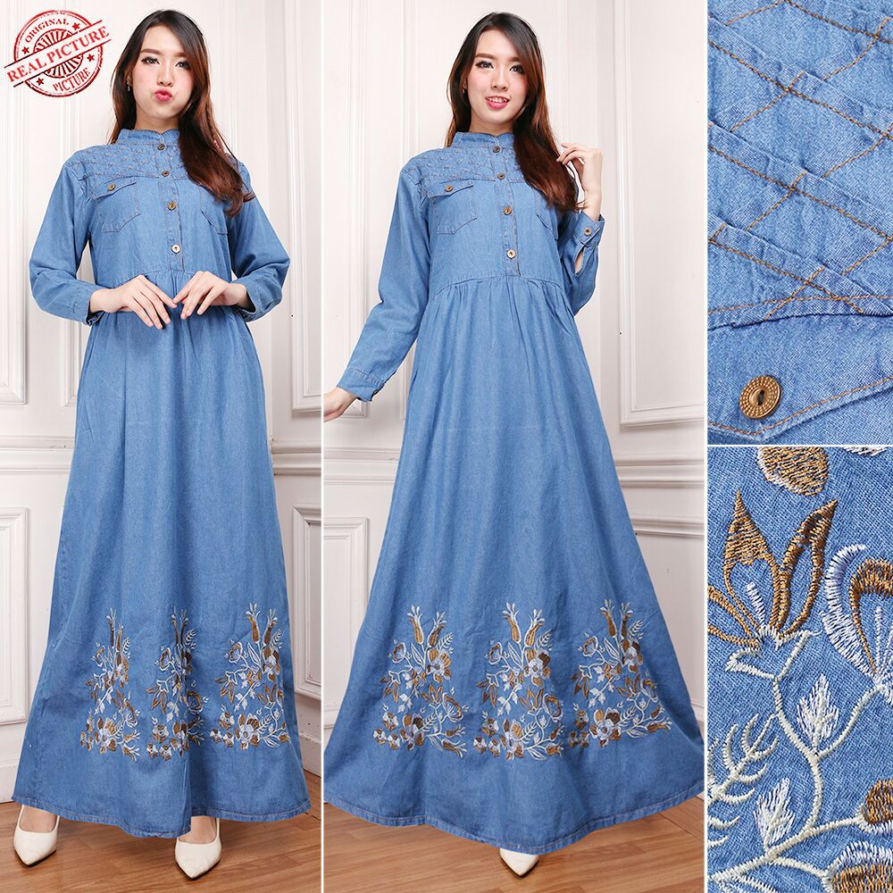 SB Collection Dress Maxi Friska Gamis Jeans Longdress Wanita