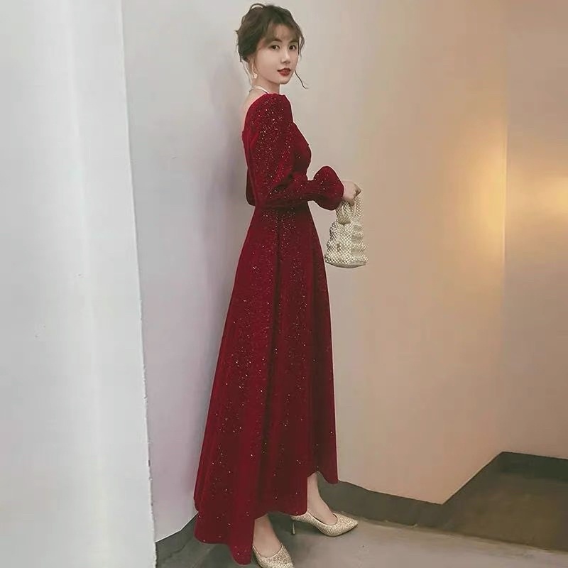 Long Dress Red Velvet Blink Square Neck M222