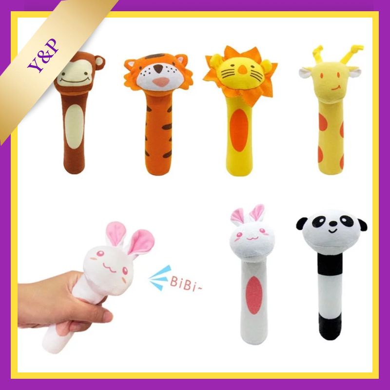 BIBI stick animal rattle 0-1 tahun bayi audio-visual pelatihan kain mainan bayi boneka tangan boneka