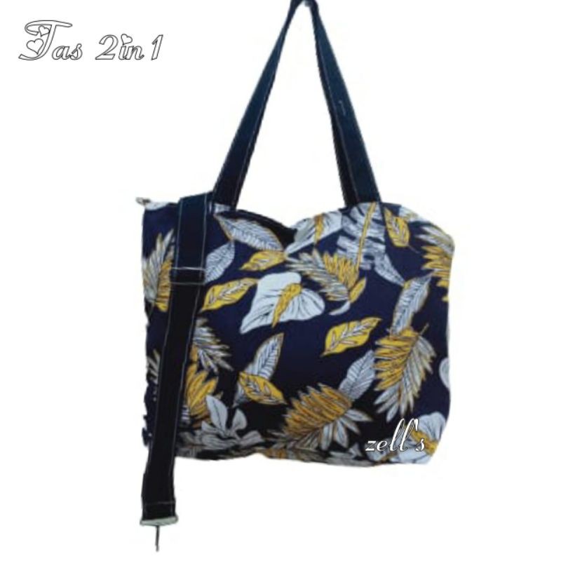 cod bayar di tempat tas 2in1 kanvas tropical bisa selempang bisa jinjing by zellshop