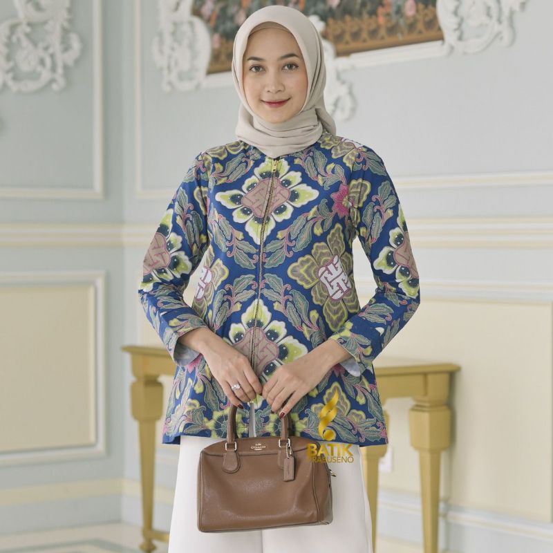 ATASAN WANITA BLOUSE BATIK PRABUSENO LAPIS TRIKOT BATIK SOLO PREMIUM BATIK RESMI BATIK KERJA