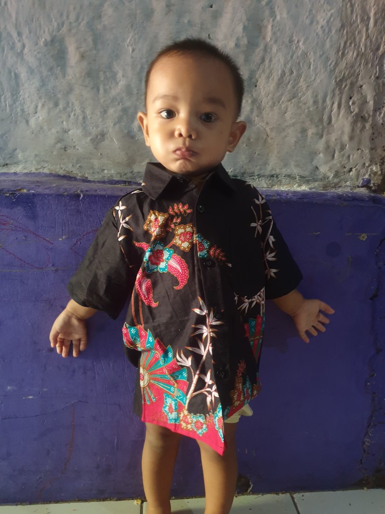 Ruzza Batik Anak Ukuran 0-15 Tahun Kemeja Motif Kipas Hitam Merah Phoenix Pink