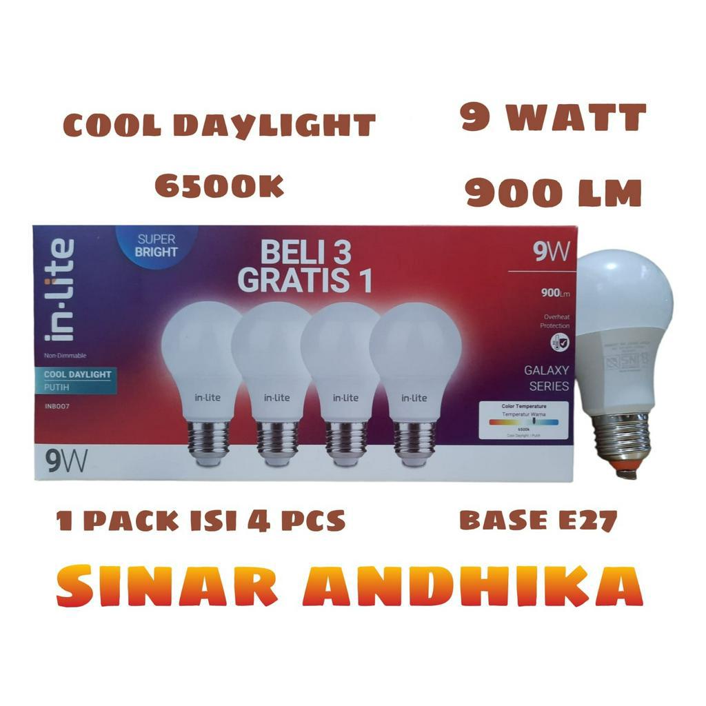 LAMPU LED BULB PACK ISI 4 PCS 9 WATT IN-LITE INB007