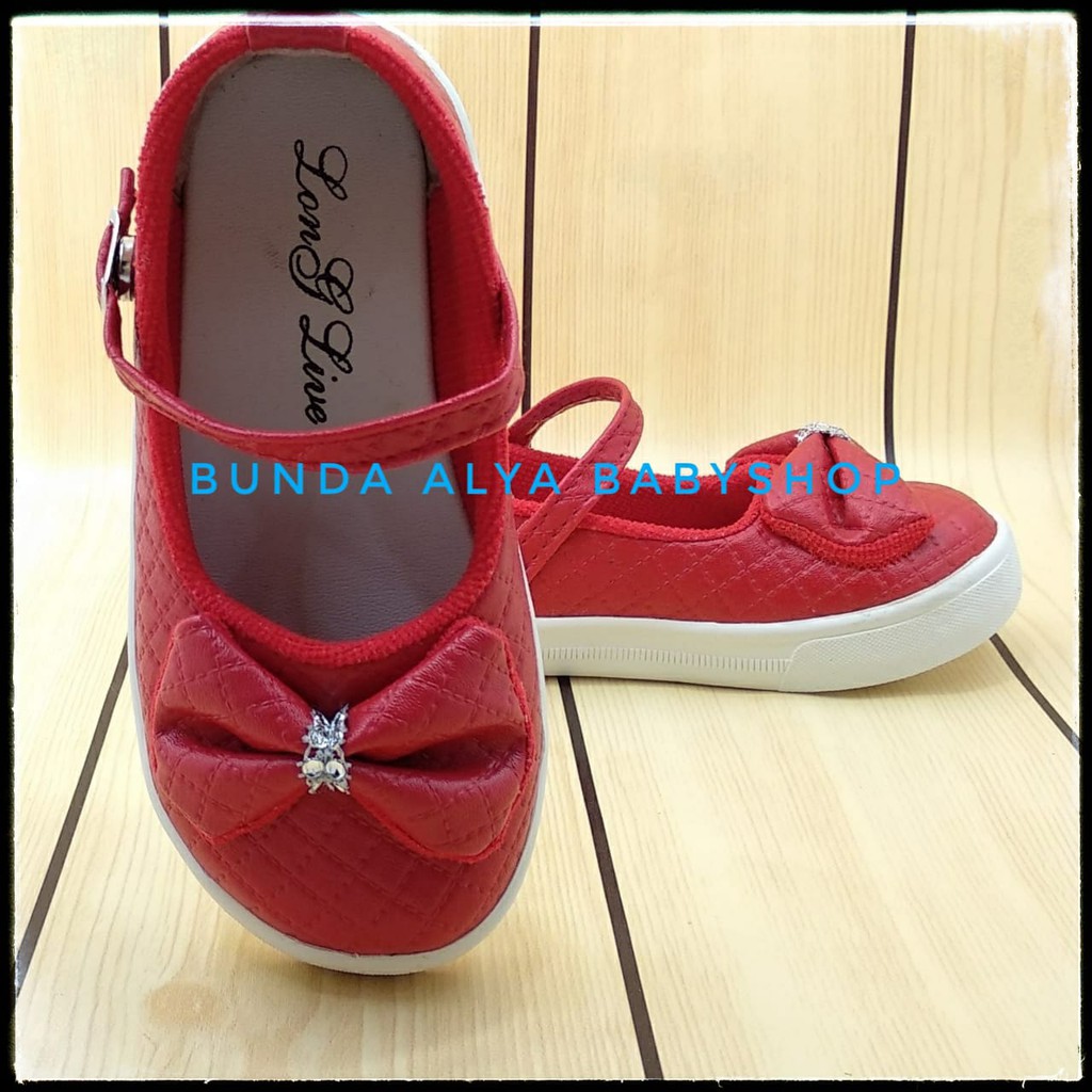 Sepatu Anak Perempuan Umur 3 4 Tahun Pita MERAH - Sepatu Anak Cewek Casual Nyaman Alas Karet Anti Licin Size 29 - 30