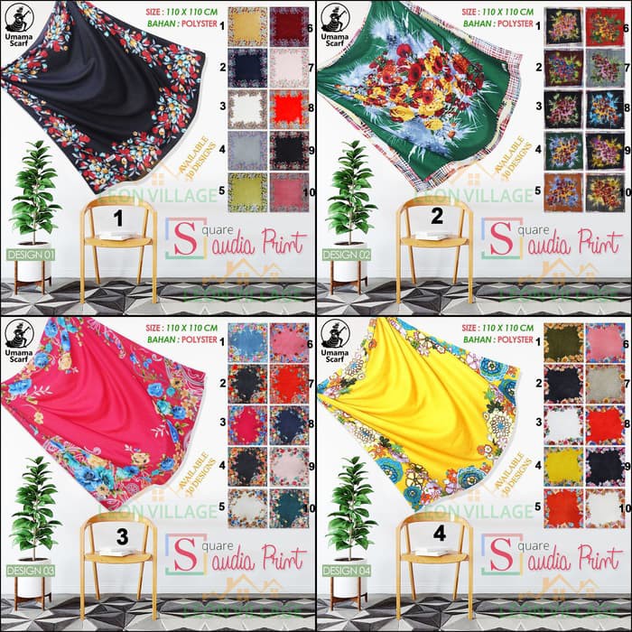 GROSIR Kerudung Saudia Print UMAMA Scarf Hijab Jilbab Segi Empat Motif