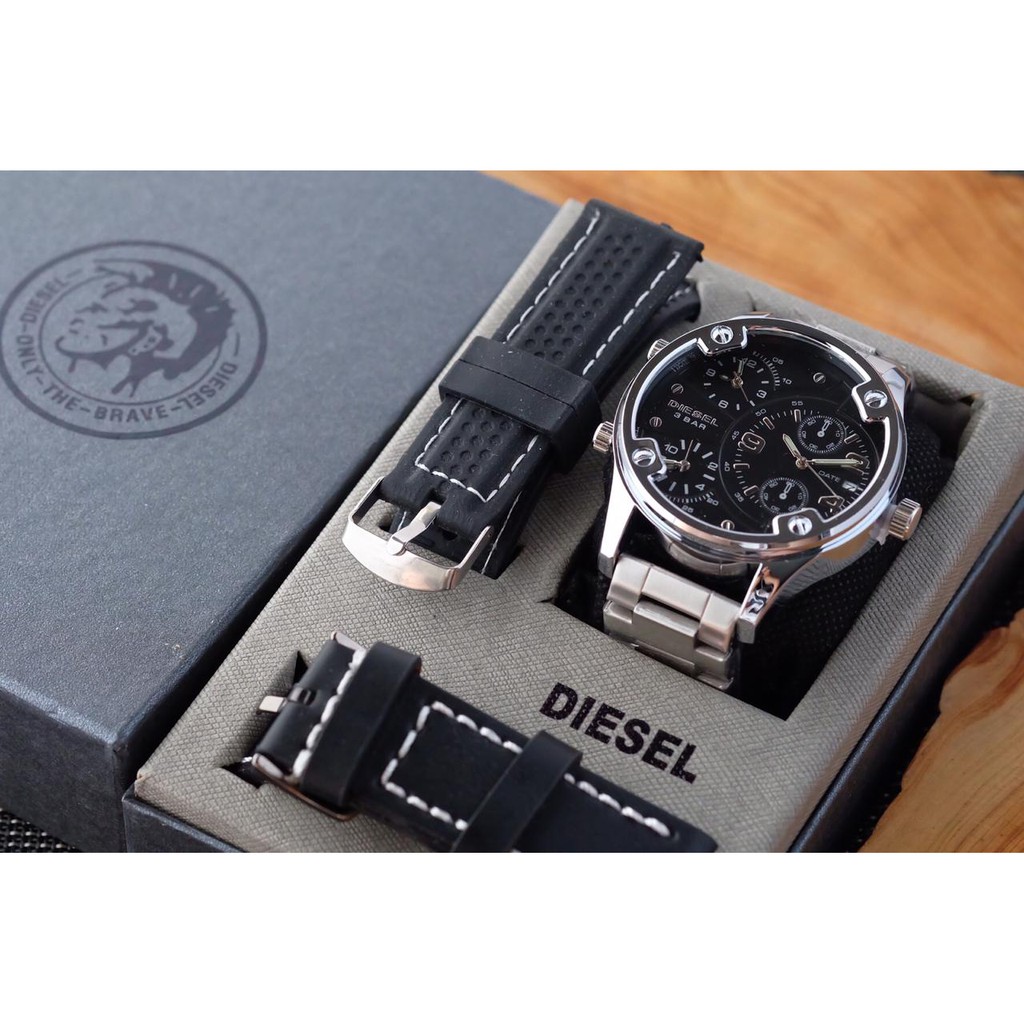 Jam Tangan Pria Analog Diesel Super 3 Time Tanggal Tali Rantai Fullset