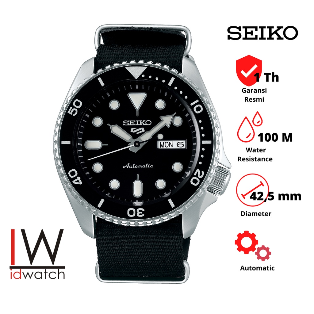 Seiko 5 Sports SRPD55K3 Automatic Jam Tangan Pria Original SRPD55 Strap Nilon Nylon Hitam Cowok