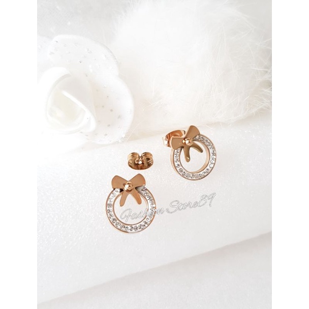 Anting Tusuk Pita Rosegold Titanium Antikarat Premium Bestquality Rosegold Antikarat