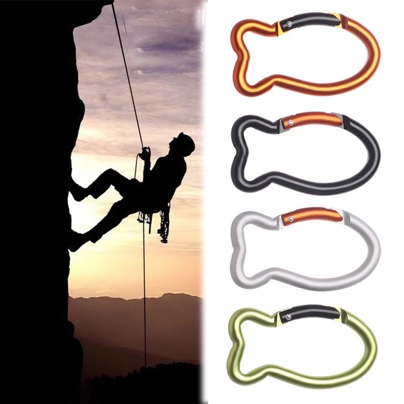 No.6 Carabiner Portable Bentuk Ikan Bahan Aluminum Alloy Untuk Camping / Hiking / Piknik