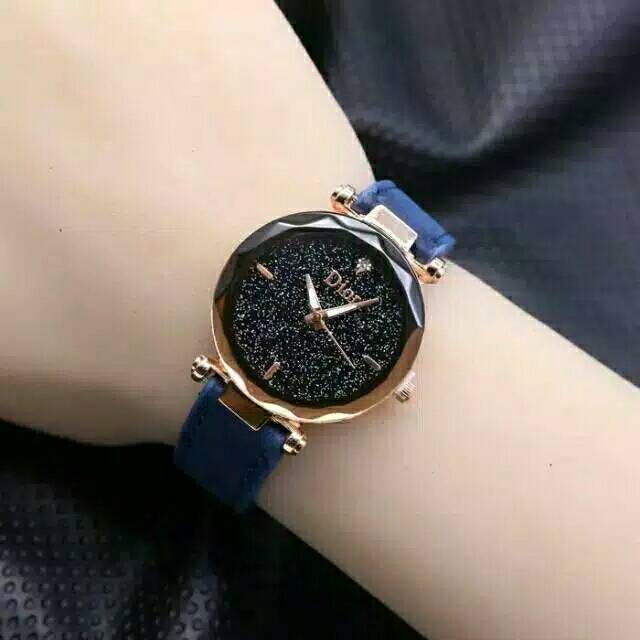 Jam Tangan Wanita Murah permata Kulit Plat Glitter Manik