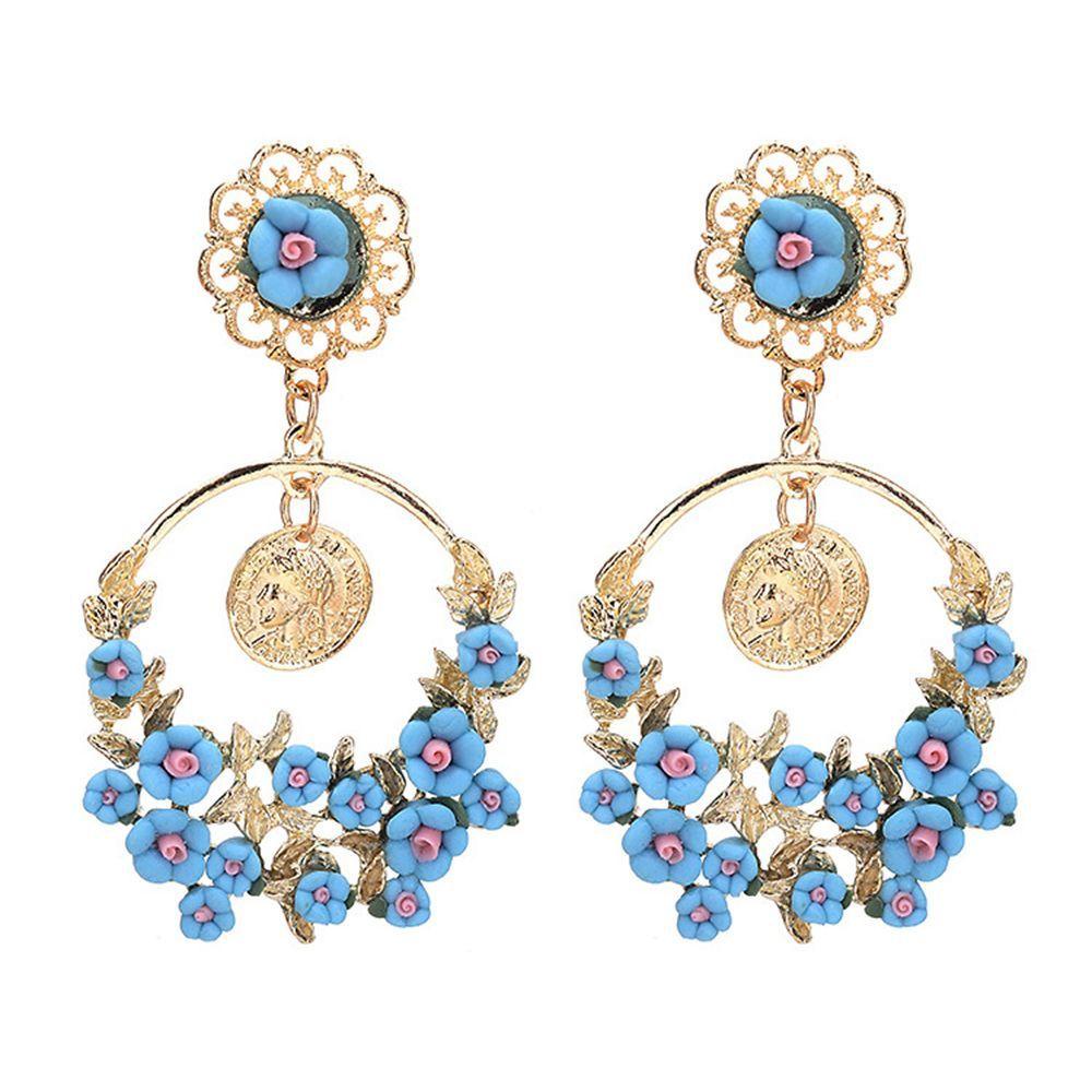 Needway Baroque Earrings Statement Earring Elegan Cantik Untuk Wanita Istana Perhiasan Kepribadian Lingkaran Cincin Retro Vintage Kristal Bunga Cabang