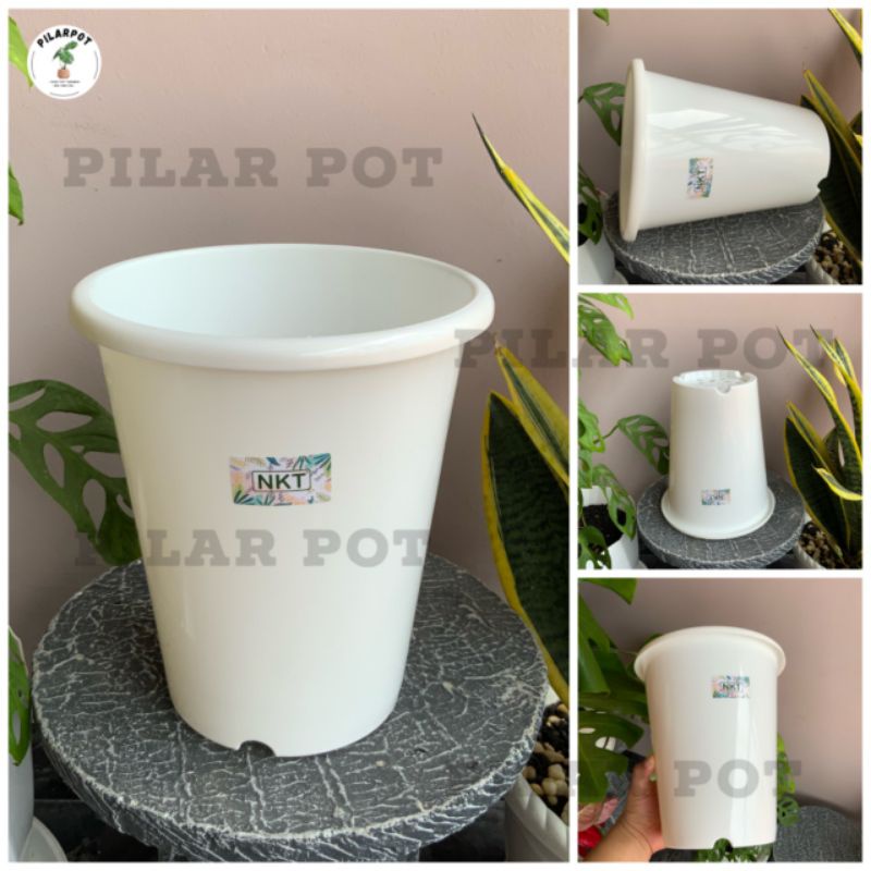 pot bunga tanaman tinggi nkt tower putih 21cm - NKT TOWER 21 PUTIH