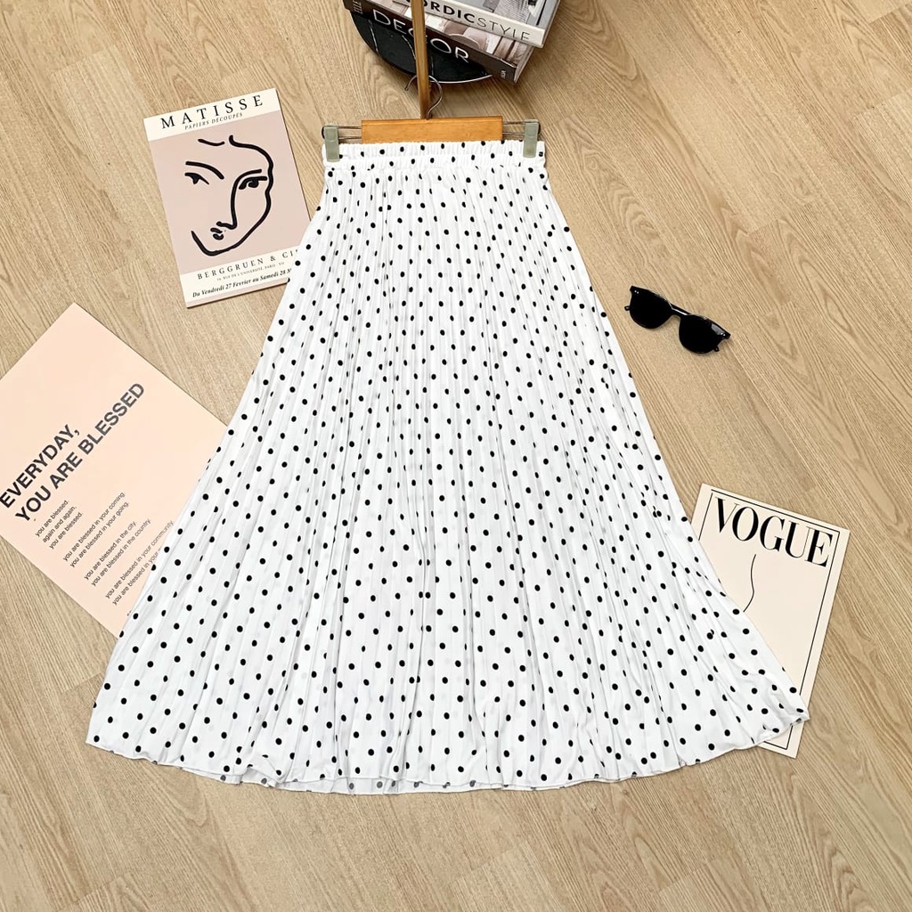 SKIRT PLISKET FULL MOTIF / POLKA SKIRT ROK PLISKET MOTIF POLKADOT ROK PLISKET POLKA POLKADOT SKIRT PLEATED MAYUNG PREMIUM/rok plisket premium rok panjang skirt rok