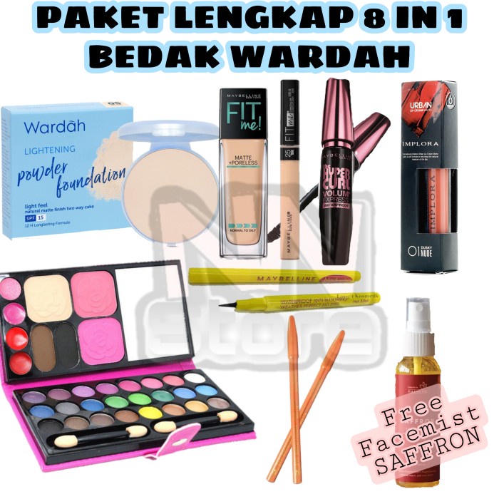 PAKET MAKEUP SET 8IN1 BEDAK WARDAH  PAKET SESERAHAN MURAH - PENCIL COKLAT